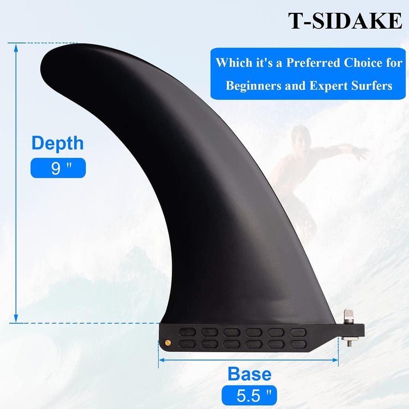 T-SIDAKE 9'' SUP Single Center Fin, Fiberglass Reinforeced Nylon SUP Replacement Fins, Free No Tool Fin Screw, Suitable for Longboard, Surfboard, SUP Single Fin Center Fin - Image 4